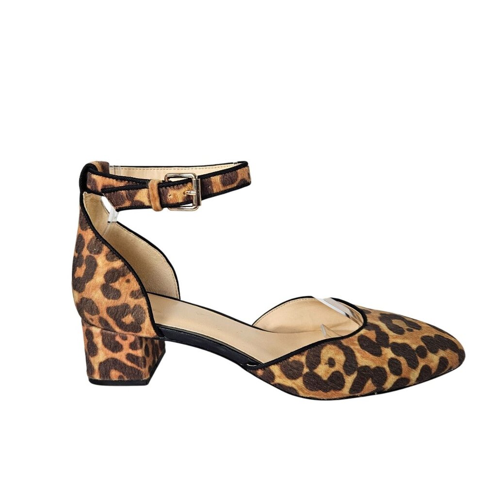 Cabi Womens Shoes Size 8M Leopard Print Block Heel Ankle Strap Pumps 2" Heel